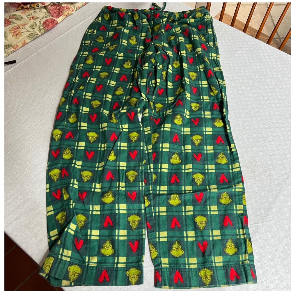 Hanna Andersson Mens/Unisex M The Grinch Plaid Flannel Pajama Pants Green XMas